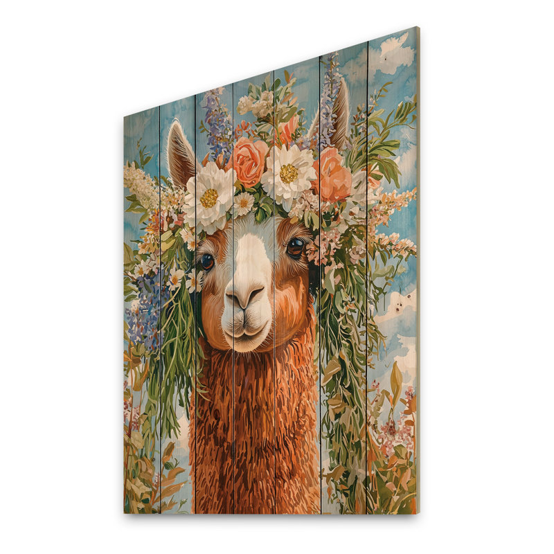 Décoration florale de lamas à couronne florale de lama sur bois de pin naturel, H 32 po x l 24 po
