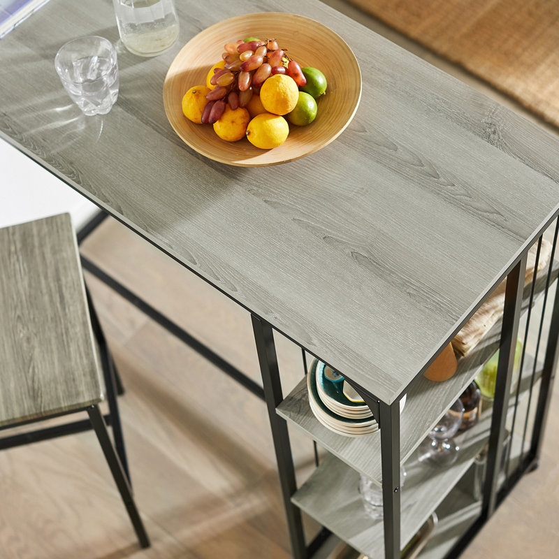 Ghaith Metal Base Dining Table, Grey/Brown/Blue, Black/Grey