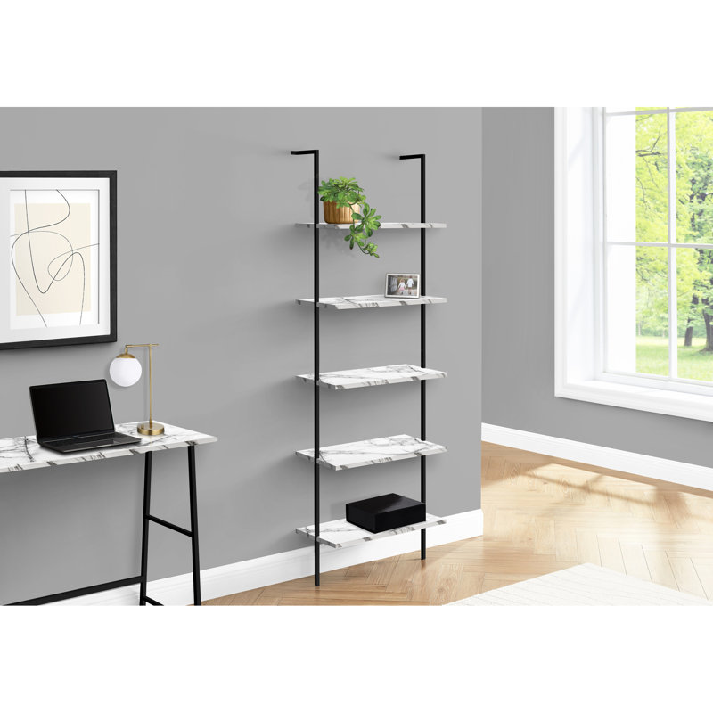 Bibliothèque 5 pièces avec aspect marbre blanc et métal noir pour le salon