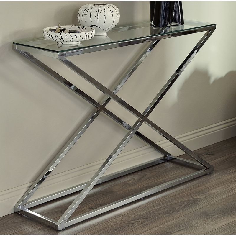 Hematite 100 Cm Console Table, Silver, Clear Glass