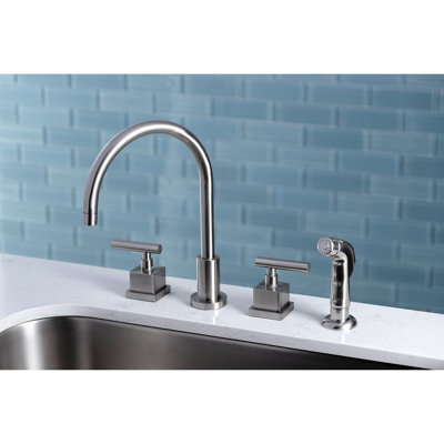 Claremont Double Handle Widespread Kitchen Faucet with Plastic Sprayer
