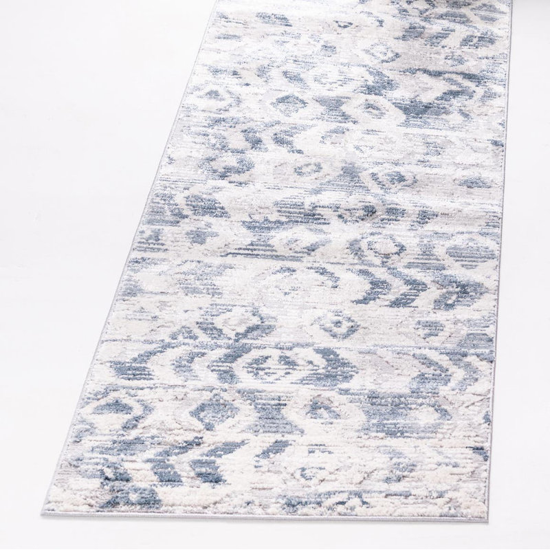 Tapis bleu à motif géométrique, Tapis de couloir 2 pi 2 po x 6 pi 1 po