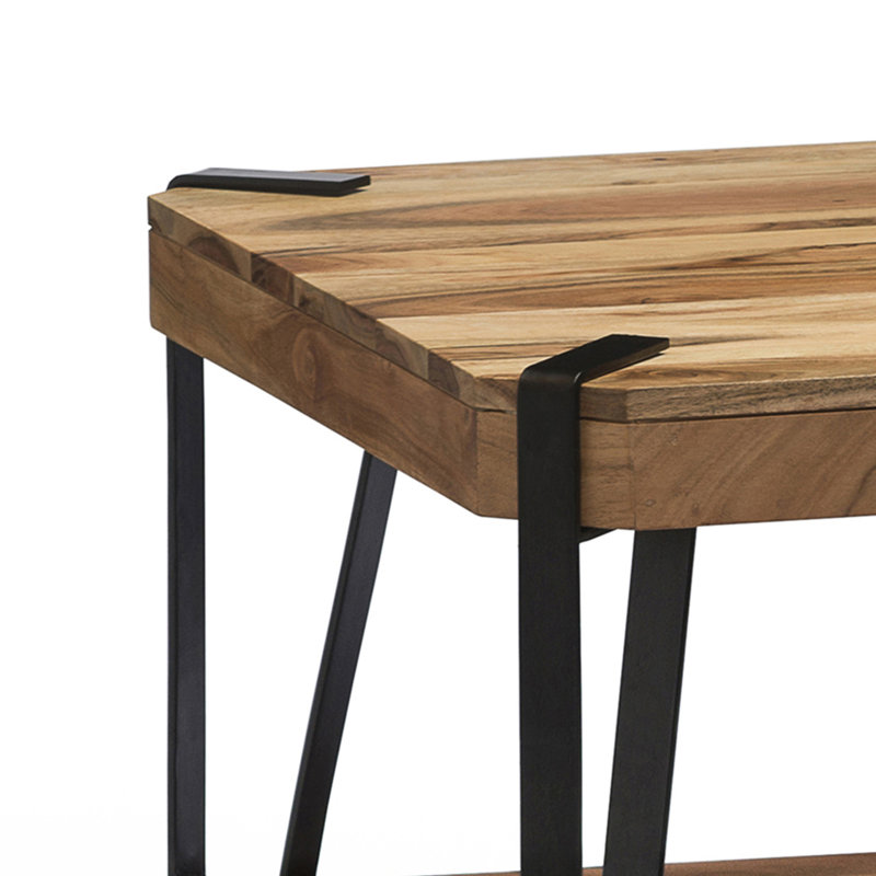 Table basse carrée en bois massif et en métal de style industriel et campagne moderne 28 po avec rangement Tindal