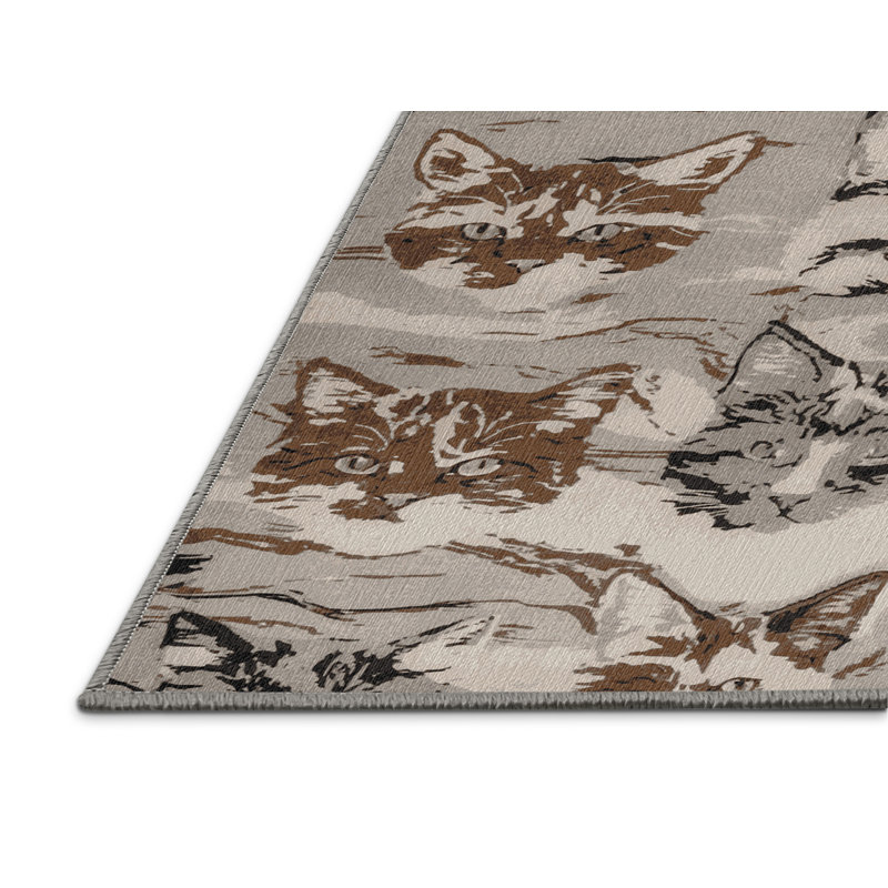 Washable Marbled Cat Big Cats Area Rug, Round 7'
