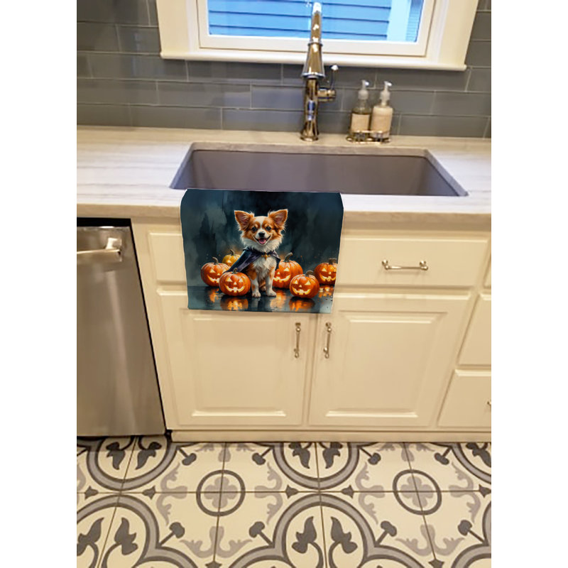Papillon Puppy Halloween Kitchen Towel, Papillon