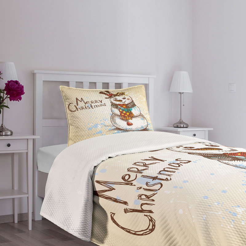 Twin White Polyester Snowman Bedspread Set for Kids