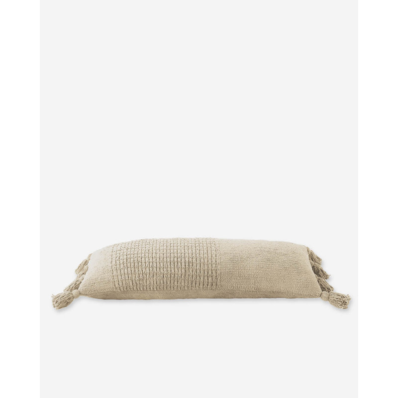 Braided Pom Lumbar Pillow Cover & Insert, Sahara Tan
