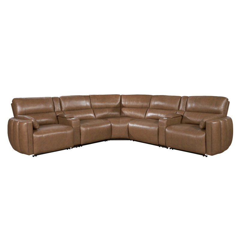 Lauretta Andan 7 - Piece Leather Sectional, Sable Top Grain Leather