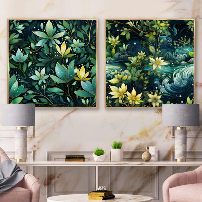 Natures Meditation Mediation - Ensemble de 2 collages carrés botaniques abstraits