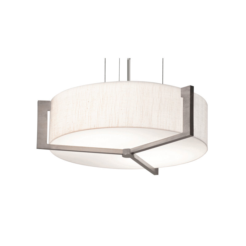 Luminaire suspendu tambour 4 lumières Leeroy, Blanc lin, Gris patiné, H 6,75 po x l 33,33 po x P 33,33 po