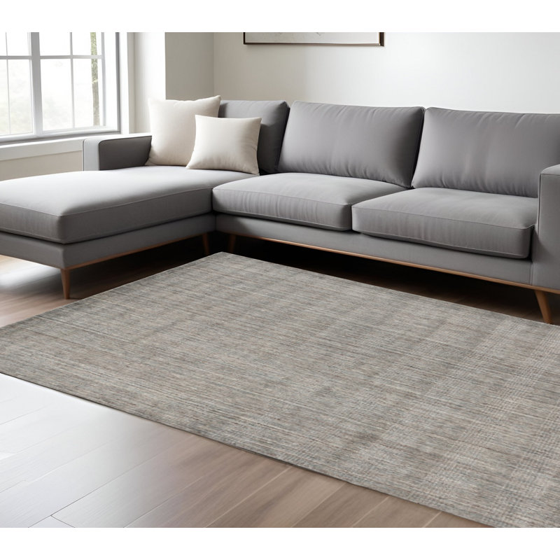 Tapis abstrait en laine tissé à la main 8 pi x 10 pi gris et brun clair