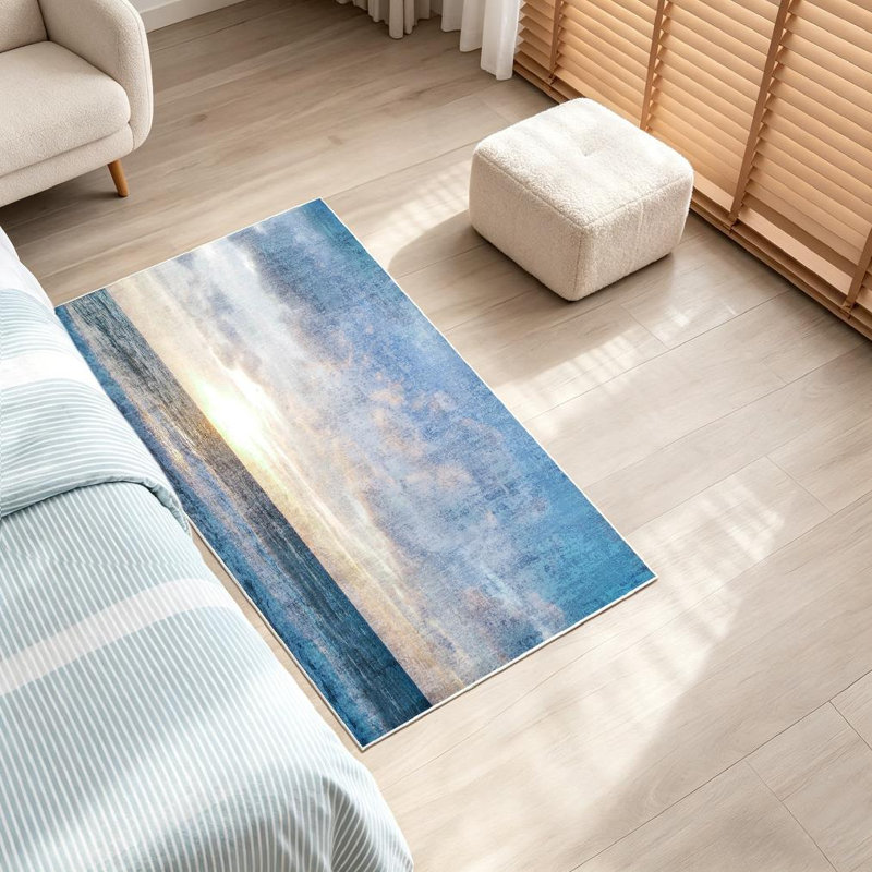 Magnifique tapis d'intérieur de plage tropicale transparent lavable à la machine avec coucher de soleil