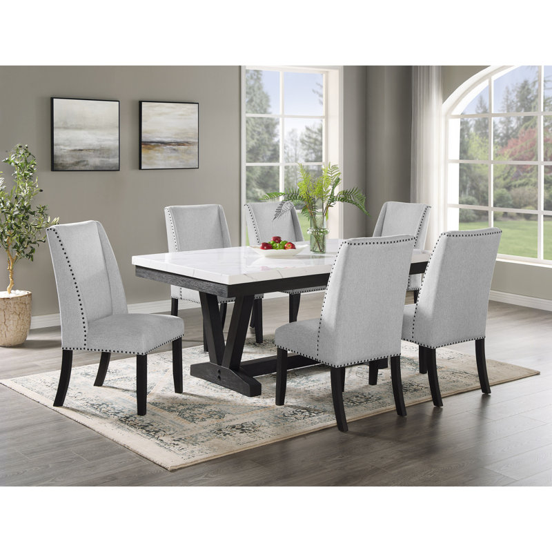 Mobilier de salle à manger en bois massif touffeté à têtes de clou