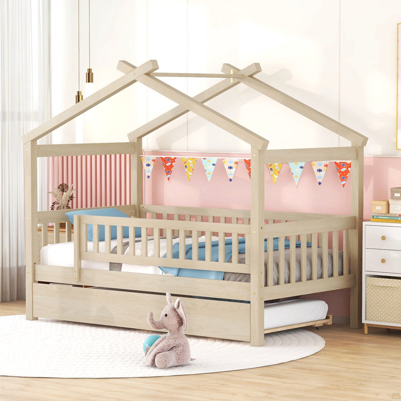 Lit en bois avec lit gigogne Watsons, Naturel