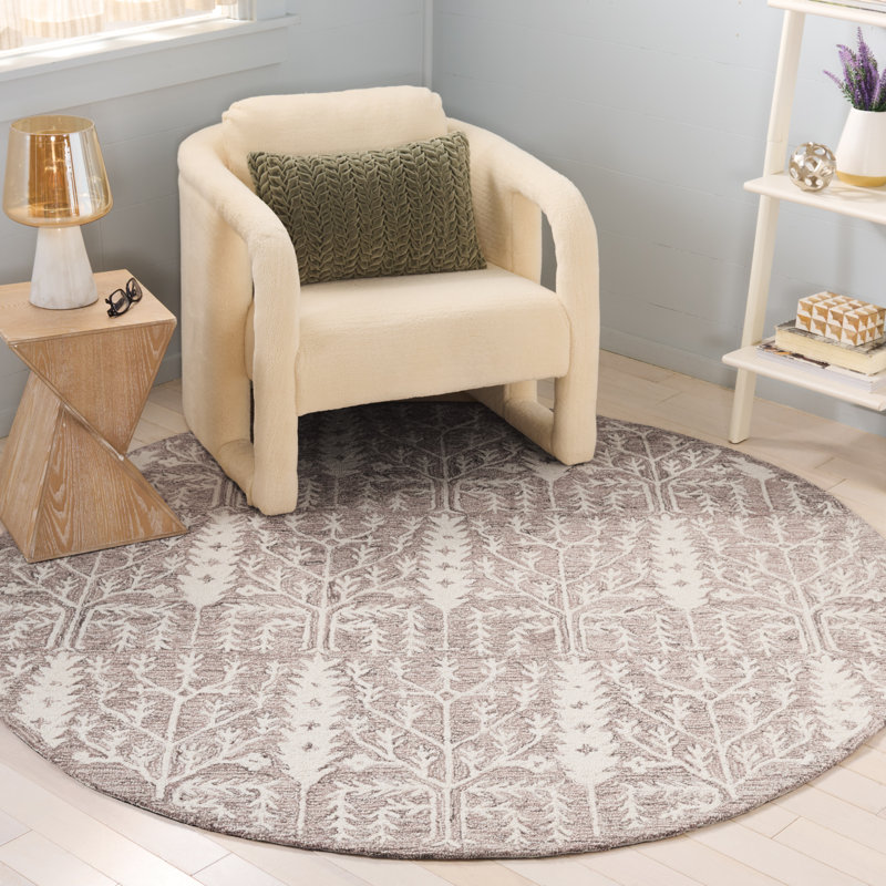 Tapis en laine / coton touffeté à la main Jardin 852 - mauve / ivoire, Rond 6 pi
