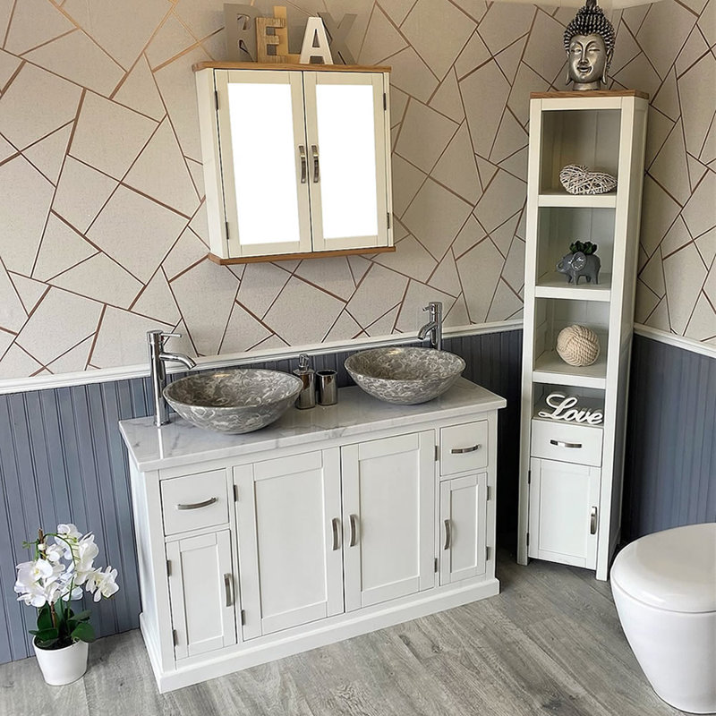 Bussey 1230mm Double Bathroom Vanity with Vessel Marble Basin, Grey Marble