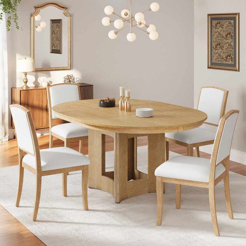 5 Piece Dining Set With Extendable Tabletop, Natural