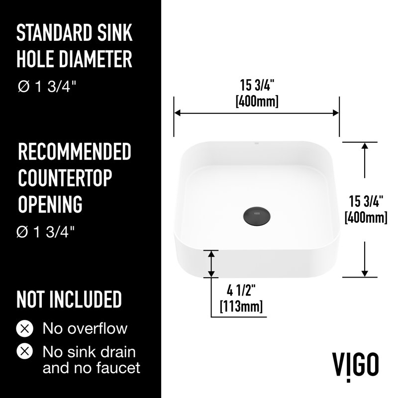 VIGO UltraThin™ 16-in L x 16-in W Matte White Matte Stone™ Vessel Square Minimalist Bathroom Sink