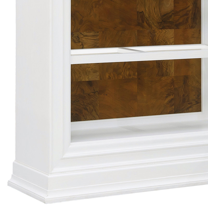 Chalky White 3-Shelf Bookcase with Burl Walnut Back