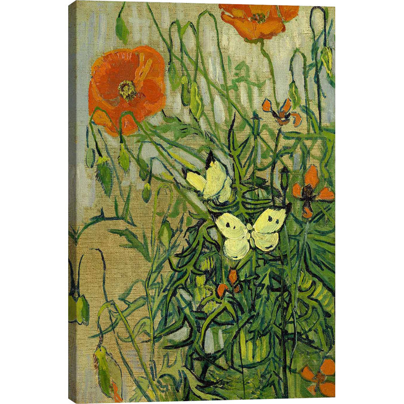 «Butterflies and Poppies» par Vincent Van Gogh - reproduction, Toile, H 60 po x l 40po x P 1,5 po