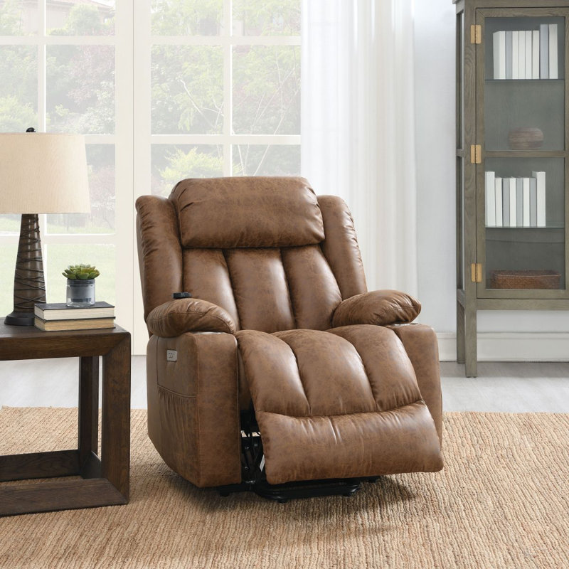 Fauteuil inclinable électrique Pacay en cuir avec fonction de levage, de chauffage et de massage