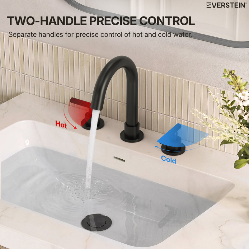 Widespread Bathroom Faucet 3 Hole, 2-Handle Bathroom Sink Faucet with Drain Assembly, Matte Black
