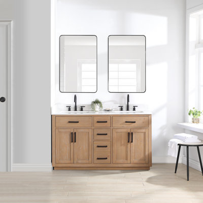 Akinsdale 60"" Double Bathroom Vanity Set with Mirror -  Everly Quinn, C21E90EB496E4D08888F3B85CBB1EC51