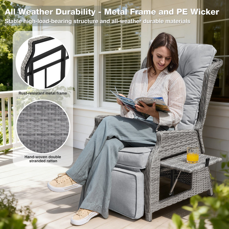 Outdoor Lounge Chair with Ottoman, Light Grey