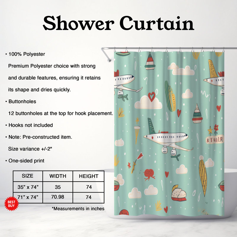 Aero Accents - Rideau de douche Premium, H 74 po x l 71 po
