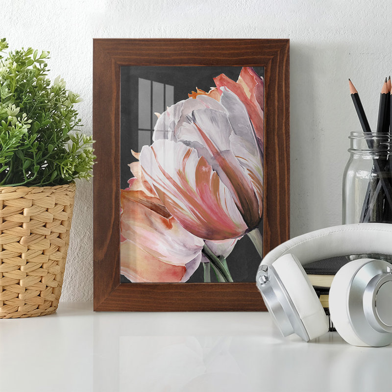 Pastel Parrot Tulips III encadré sur papier, H 7 po x l 5 po x P 1 po, Châtaigne