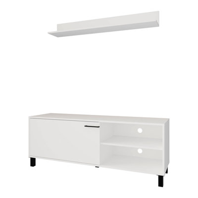 Meuble télé blanc Crisp avec remplissage et compartiment de rangement ouvert, conception à 1 porte pour des espaces de vie compacts, réglage de la hauteur sans accoudoirs, fabrication de panneau de particules, poids de 68 lb
