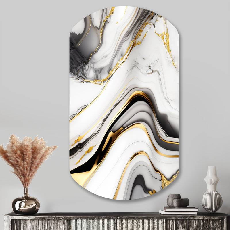 «Abstract Geode Marble Waves Grey IV», art mural abstrait en métal, sculpture murale asymétrique en métal