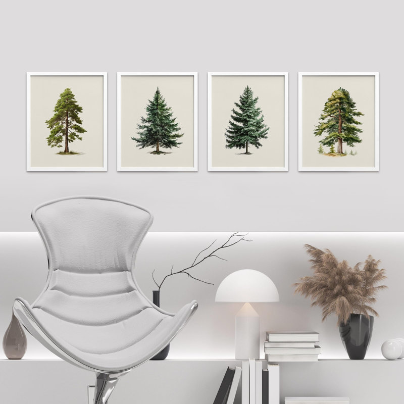 Arbre de Noël, pin, art, gros plan, impression encadrée sur papier, 4 pièces, H 10 po x l 8 po, Blanc