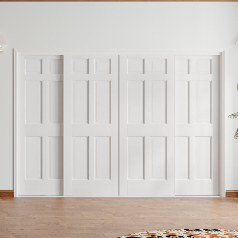 Double porte coulissante à l'intérieur blanc - Porte coulissante en panneau de fibres à densité moyenne à 6 panneaux avec porte et garde-manger