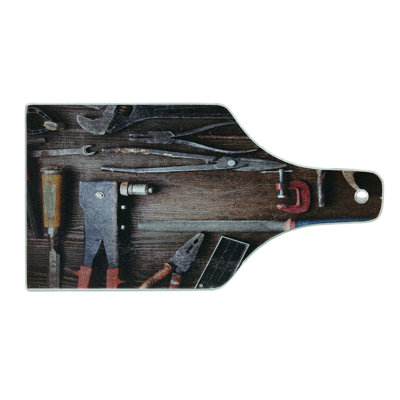 Ambesonne Industrial Tempered Glass Cutting Board Craft Mechanic Multicolor
