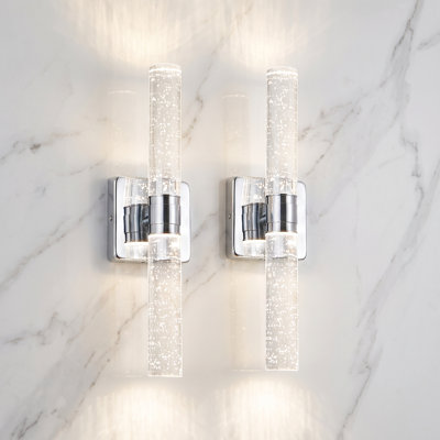 Lot de 2 appliques murales en cristal doré de 43 cm de hauteur, luminaire moderne pour salle de bain.