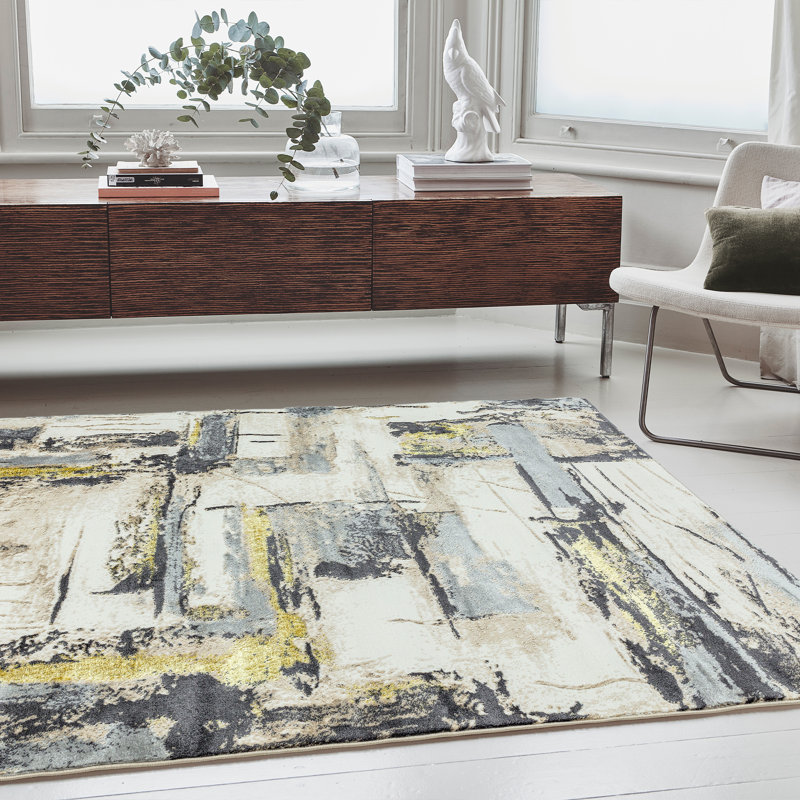 Annabella Metallic Grey/Black/Yellow Rug, Rectangle 240cm x 340cm