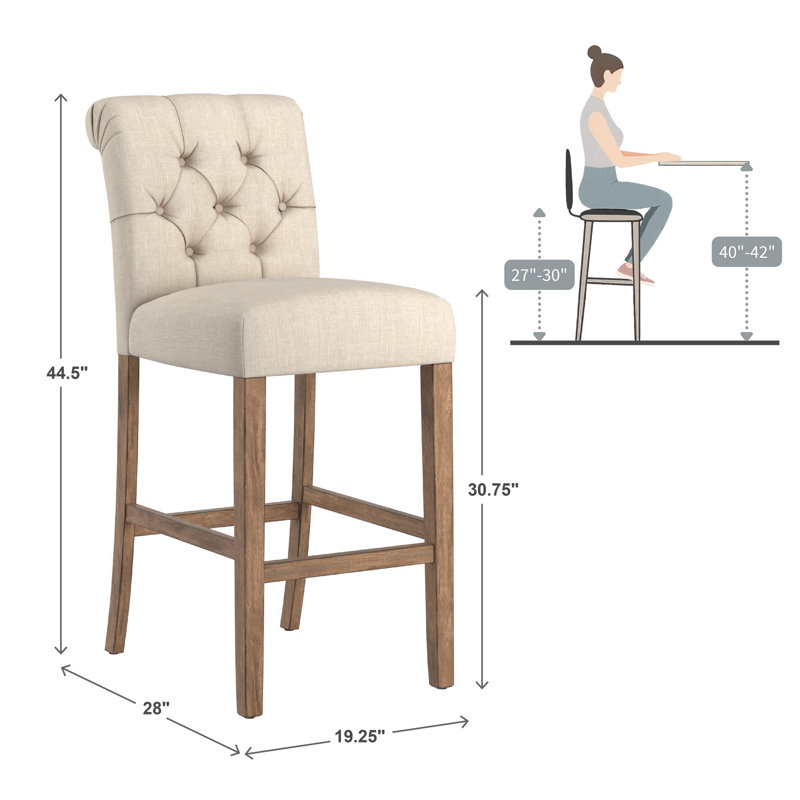 Tabouret Alsadig, Beige, Tabouret de bar (siège d'une hauteur de 30,75 po), Naturel légèrement patiné
