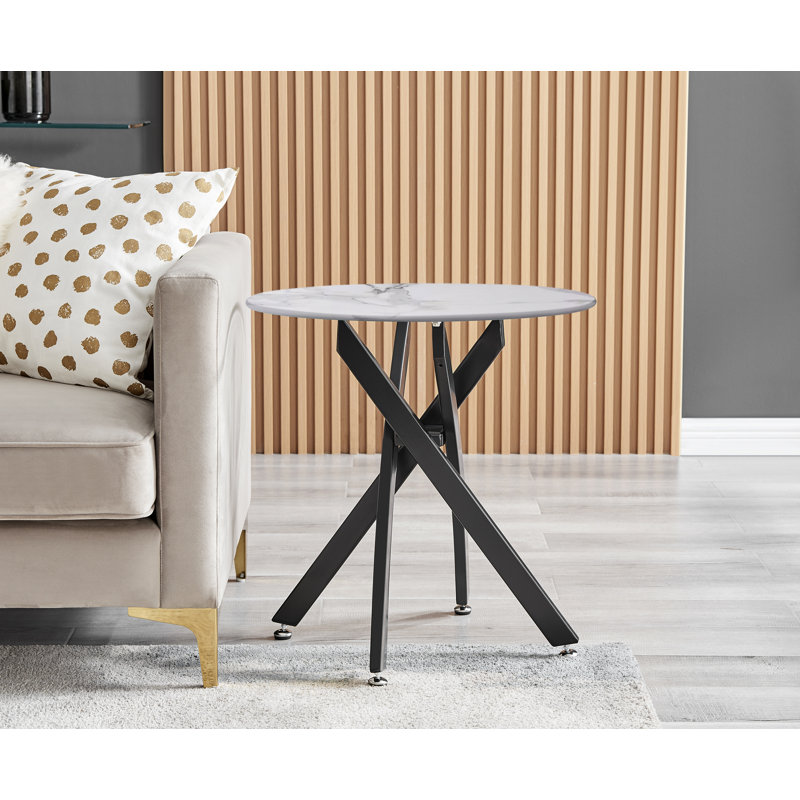 Cesarino Cross Legs End Table, Black, White