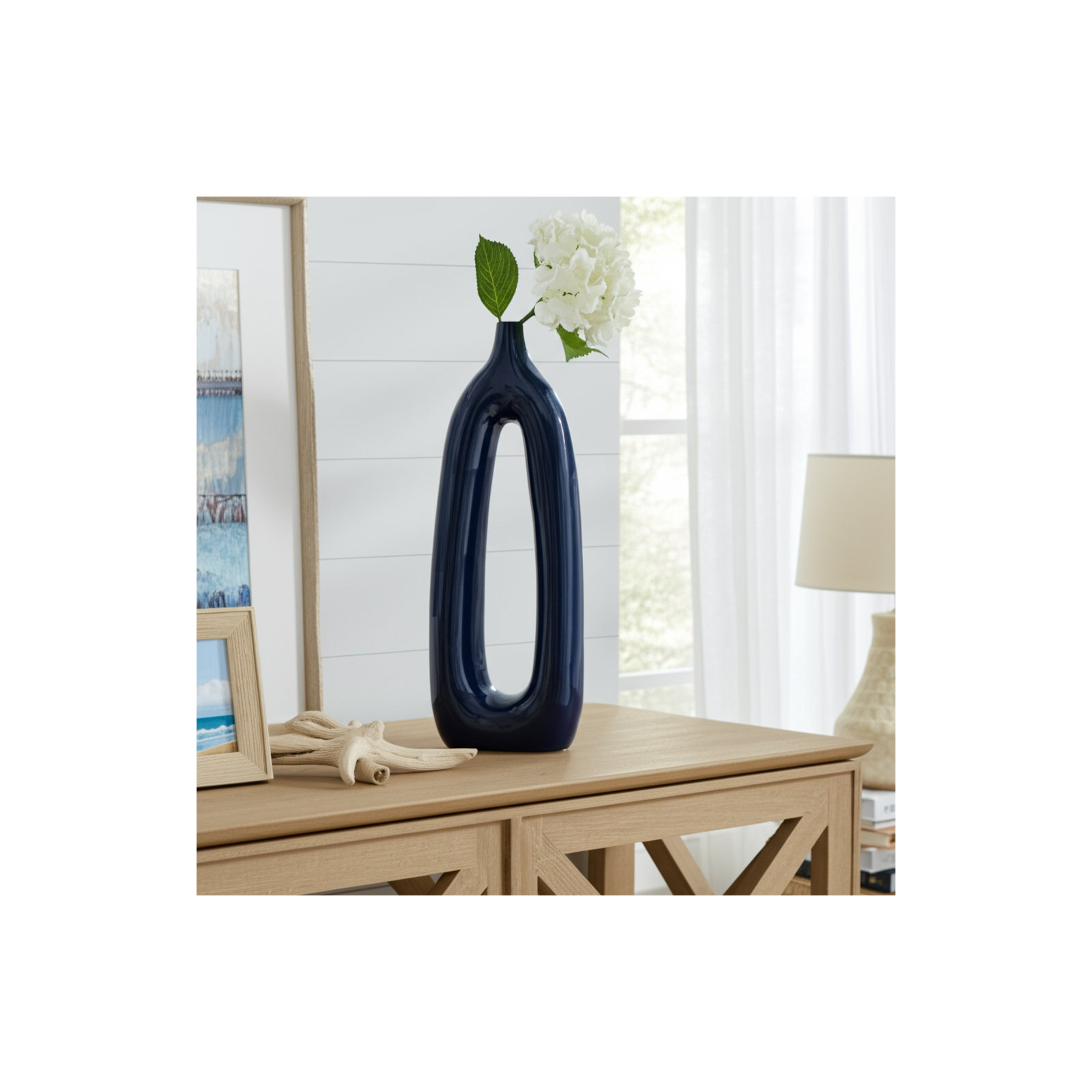 Contemporary Ceramic Abstract Cut-Out Vase, Blue