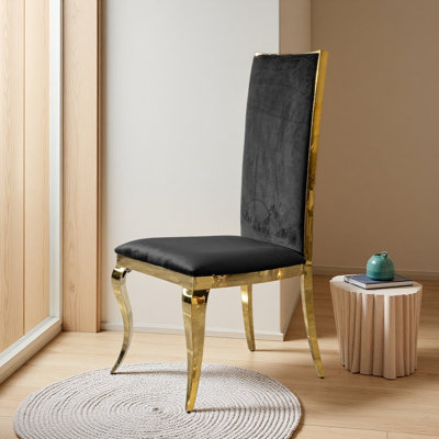 Coussin de chaise de salle à manger Simple Silhouette avec dossier au design unique et 2 pieds en acier inoxydable doré