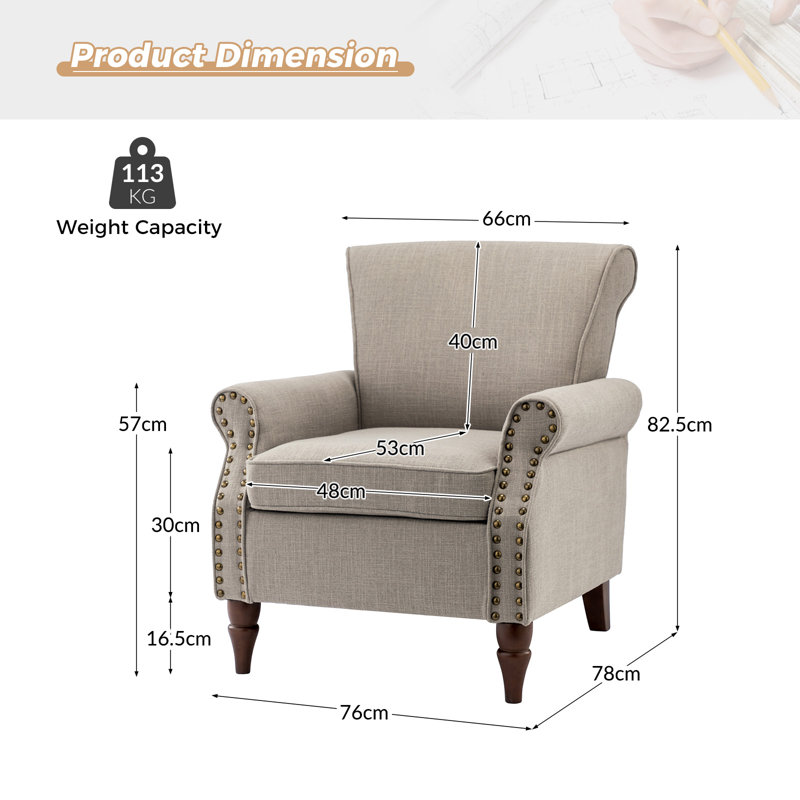 Zellig Traditional Wooden Upholstered Accent Chair, Grey