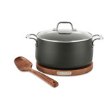 HA1 Nonstick 6 Qt Dutch Oven Pan With Lid, Acacia Wood Trivet And Spoon