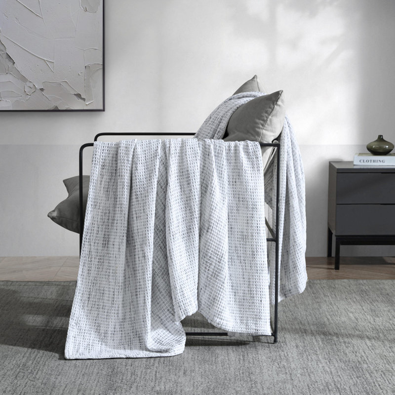 Vera Wang Jaspe Waffle Cotton White King Blanket, Queen