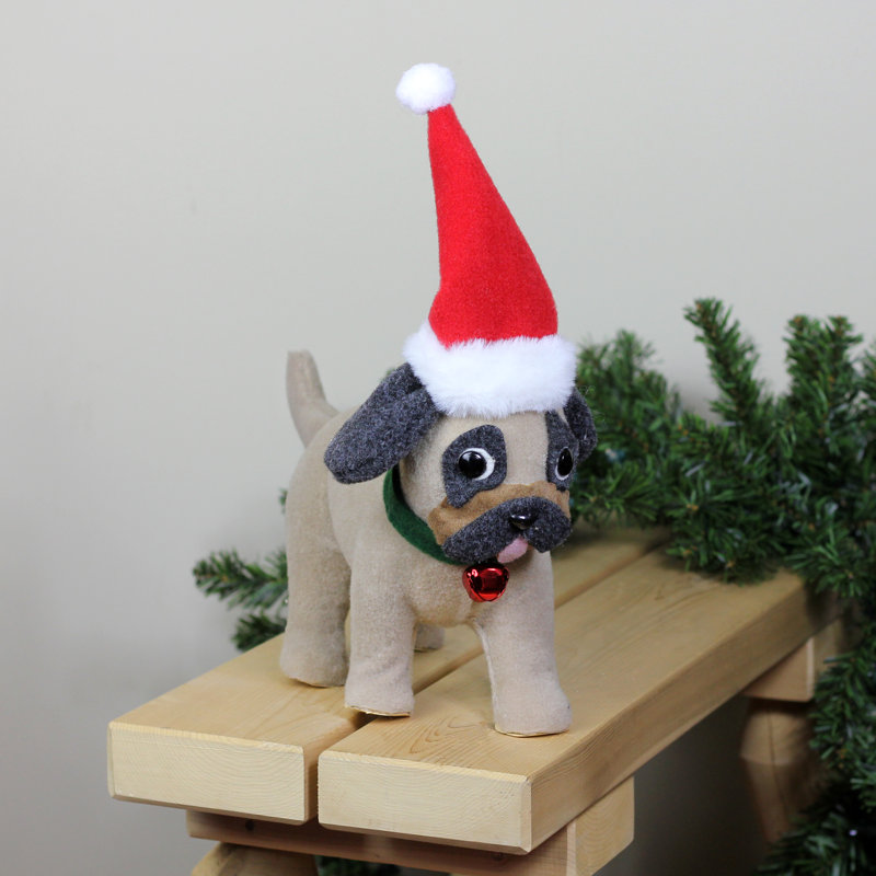 Décoration de Noël en peluche brun et gris 13,25 "avec chapeau de père Noël