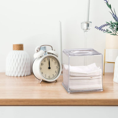 4 Pack Acrylic Tissue Box Cover Square Clear Tissue Box Holder Acrylic Cube Napkin Dispenser Box for Bathroom Bedroom Kitchen Car Office Counter