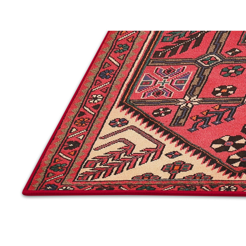 Tapis traditionnel rouge / beige, Rectangle de 5 pi x 8 pi