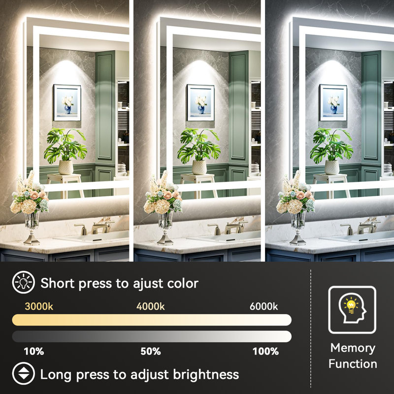 Smart Ultra-Bright LED Anti-Fog Tempered Glass Bathroom Mirror with ETL Certification, 84" x 40"