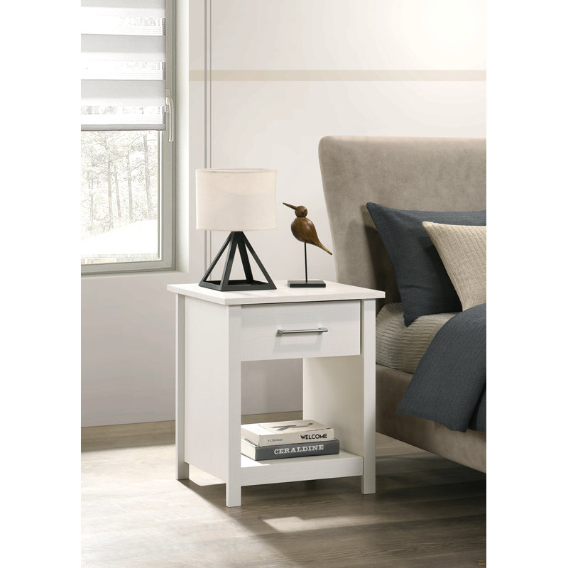 Celeste 20"W White 1-Drawer Nightstand Bedside Table, White