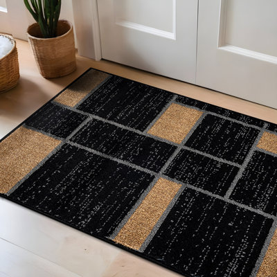 Tapis tissé à motif géométrique bleu marine / gris / blanc Mehul